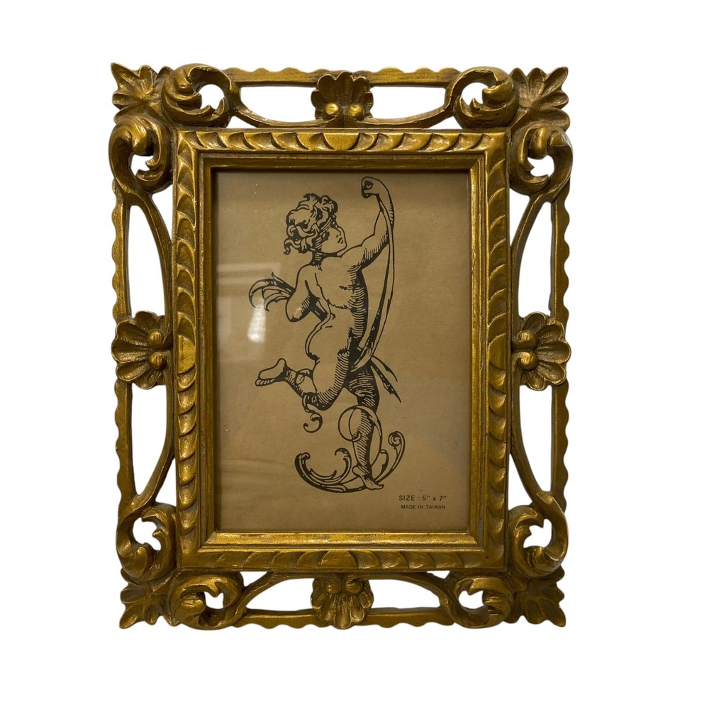 Vintage Ornate Gold Scrollwork Picture Frame 5x7 Baroque Style Tabletop Decor
